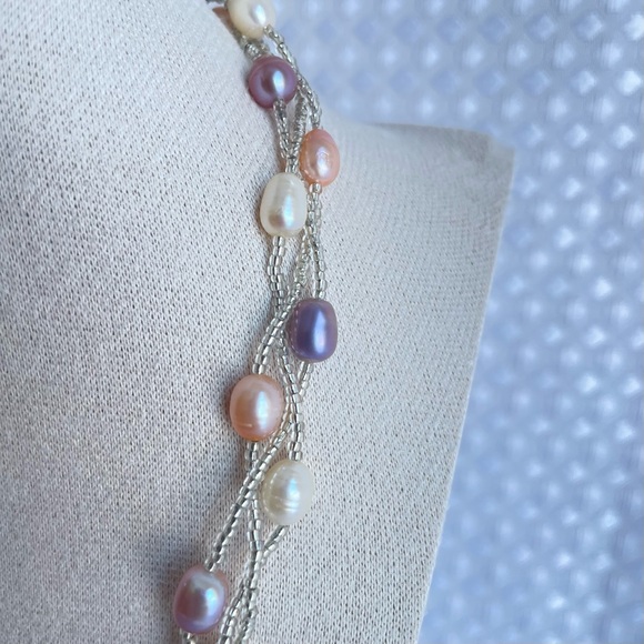 Stunning Triple-strand Baroque Pearl and Seed Bead Necklace Iridescent EUC #638 - Picture 3 of 8